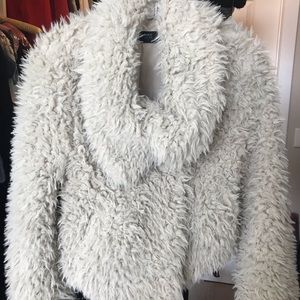 Zara Cream Shag Faux-Fur Jacket